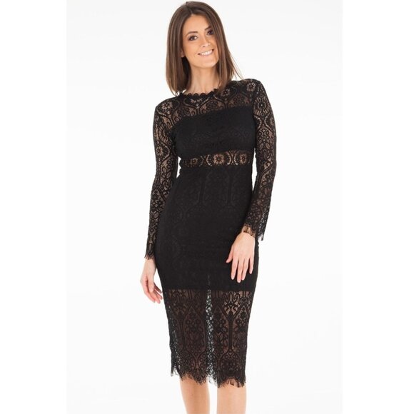 Molly Bracken Stretch-Lace Midi Dress Black Size S - Picture 1 of 6
